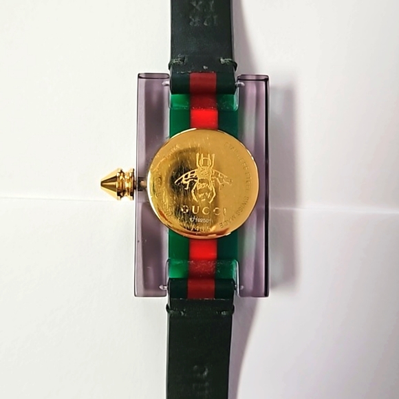Authentic Gucci Watch Red Green Plexiglass Gold Bee Modern Luxury Designer Watch - Picture 11 of 16